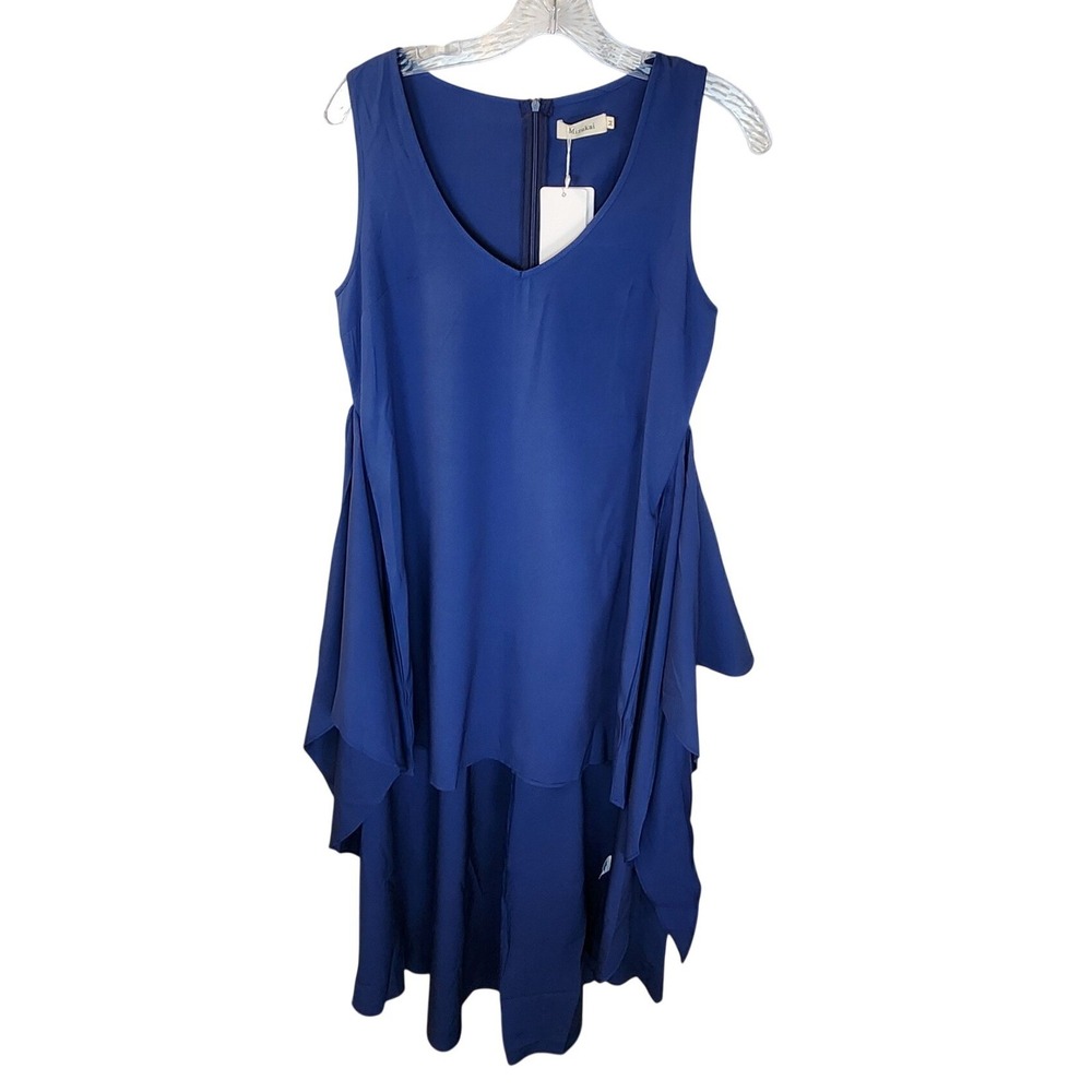 Mizukai Womens Royal Blue High-Low V-Neck Sleeveless Cocktail Dress Medium NEW